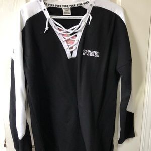 PINK sweater with tie in the front